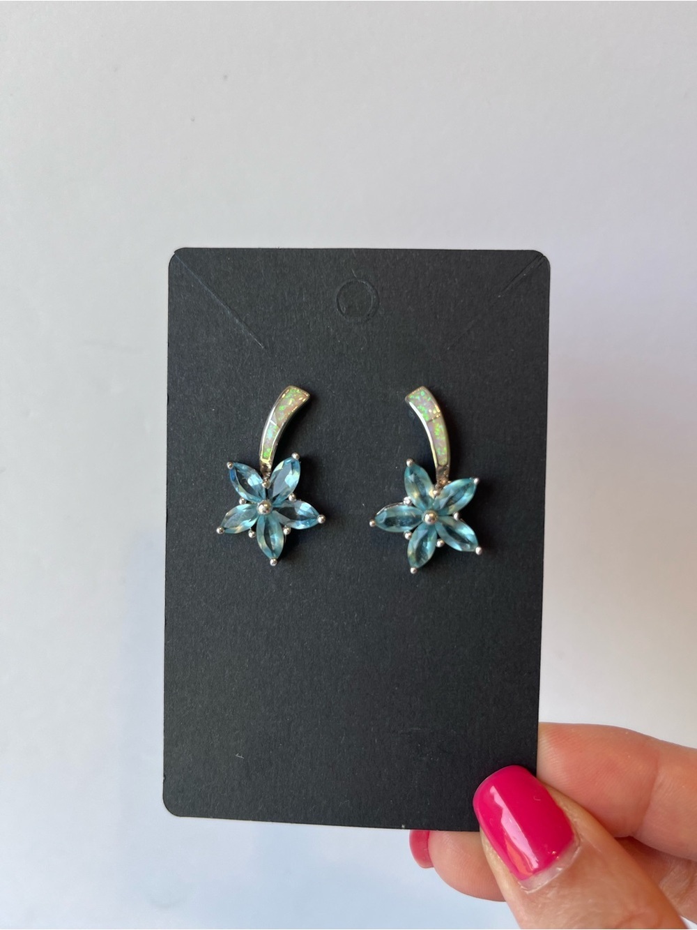 Beautiful AK 925 Blue Starburst Flower Earrings